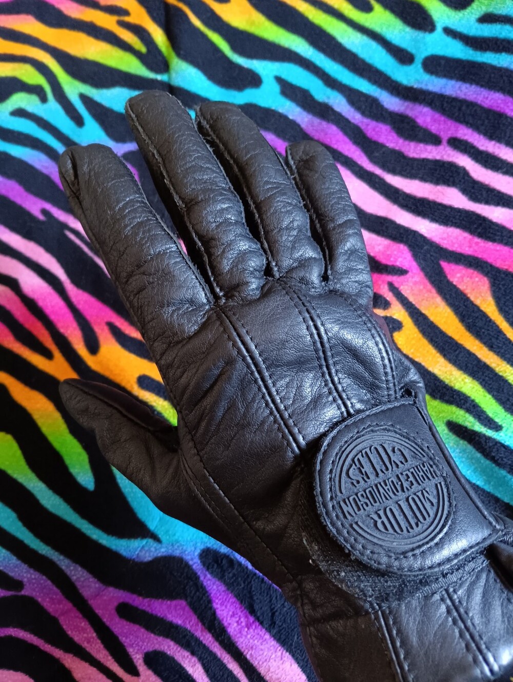 🖤🧡 Harley Davidson Women's Full Grain Leather Riding Gloves Size L Black Gel
